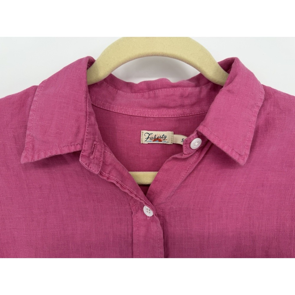 Faherty Laguna 100% Linen Long Sleeve Relaxed Button-Up Shirt Pink Women's Small - Picture 3 of 11
